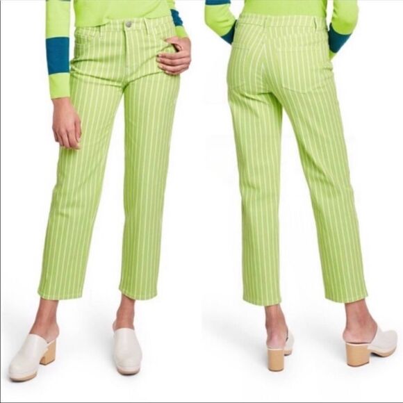 VICTOR GLEMAUD x TARGET Acid Lime/Cloud Pinstripe High Rise Straight Leg Jean’s - Picture 2 of 11